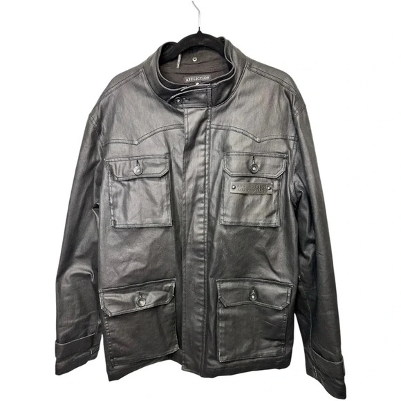 Vintage Affliction Rare Motorcycle Biker Faux Coated Leather Jacket Size XL - Picture 2 of 5